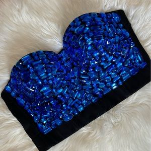 Amazing Blue Gem Sparkle Bustier Charmain Size XL
